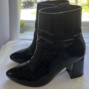 Shein Heeled Booties Black Faux Snakeskin Size 37 (5.5 in US)